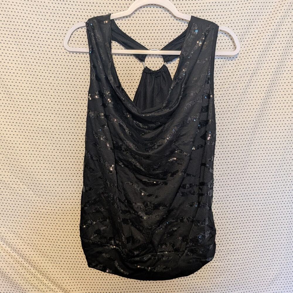 Y2K Say Anything Sequin Zebra Print Cowl Neckline With Ring Detail On The Back